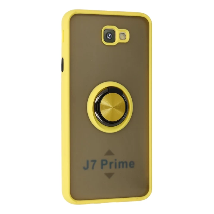 Samsung Galaxy J7 Prime Kılıf Montreal Yüzüklü Silikon Kapak - Sarı