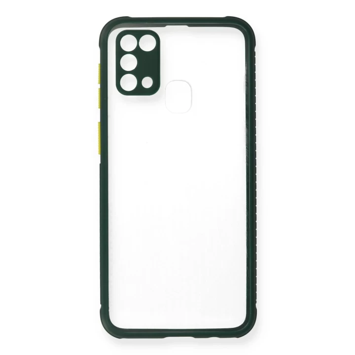 Samsung Galaxy M31 Kılıf Miami Şeffaf Silikon - Koyu Yeşil