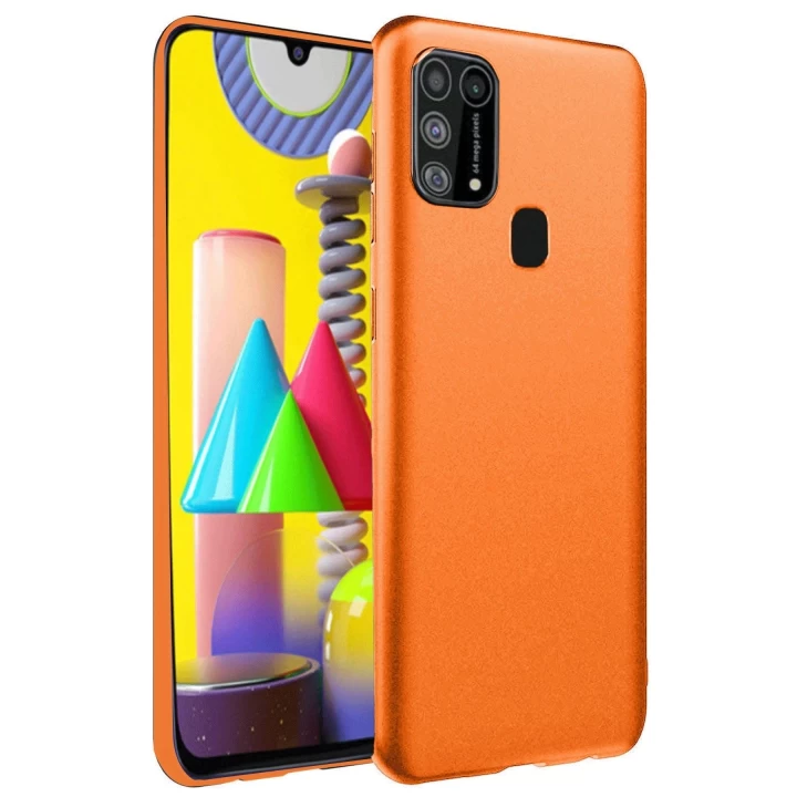 Samsung Galaxy M31 Kılıf Nano içi Kadife Silikon - Koyu Turuncu