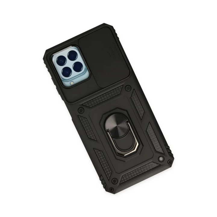 Samsung Galaxy M33 Kılıf Pars Lens Yüzüklü Silikon - Siyah