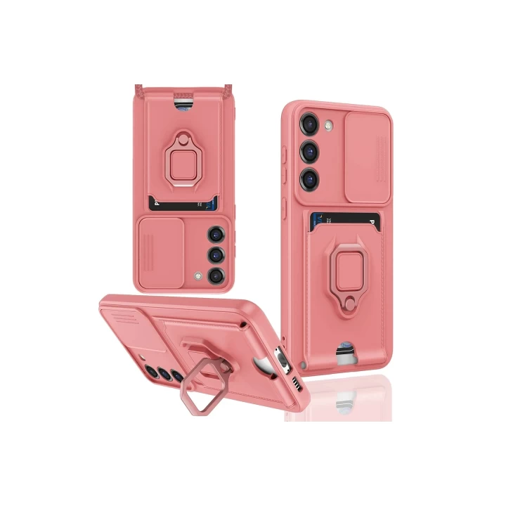 Samsung Galaxy M34 5G Kılıf Zuma Kartvizitli Yüzüklü Silikon - Pembe