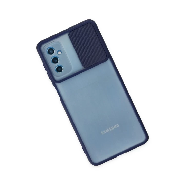 Samsung Galaxy M52 5G Kılıf Palm Buzlu Kamera Sürgülü Silikon - Lacivert