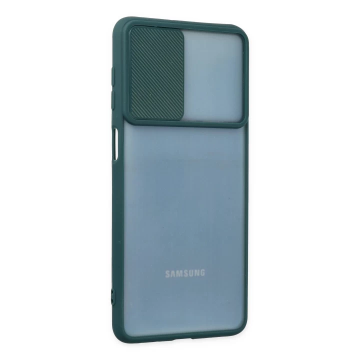 Samsung Galaxy M52 5G Kılıf Palm Buzlu Kamera Sürgülü Silikon - Yeşil