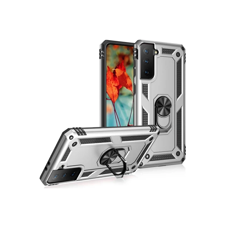Samsung Galaxy S21 Plus Kılıf Sofya Yüzüklü Silikon Kapak - Gümüş