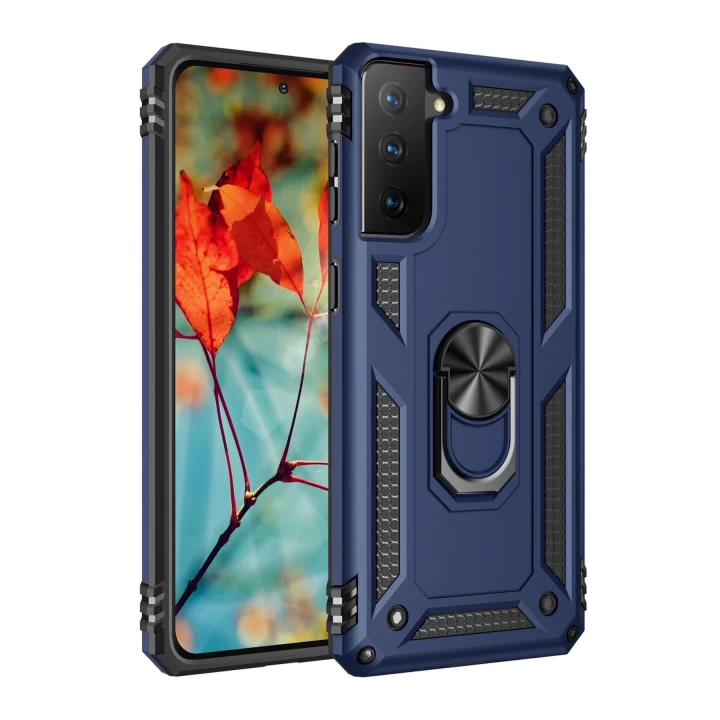 Samsung Galaxy S21 Plus Kılıf Sofya Yüzüklü Silikon Kapak - Lacivert