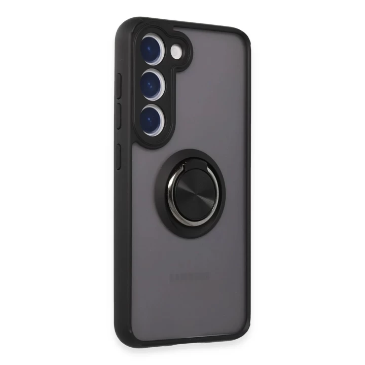 Samsung Galaxy S23 Kılıf Montreal Yüzüklü Silikon Kapak - Siyah