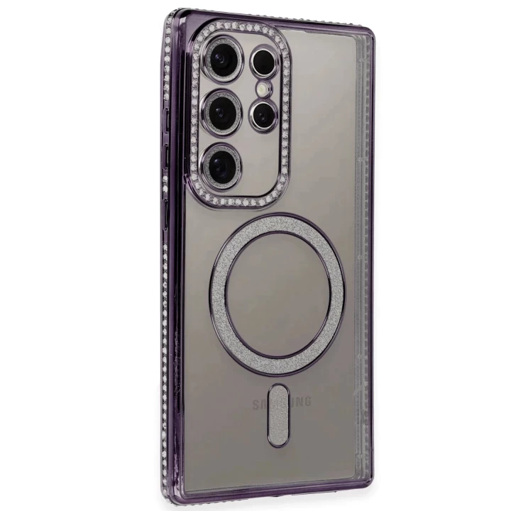 Samsung Galaxy S24 Ultra Kılıf Joke Simli Magneticsafe Kılıf - Derin Mor