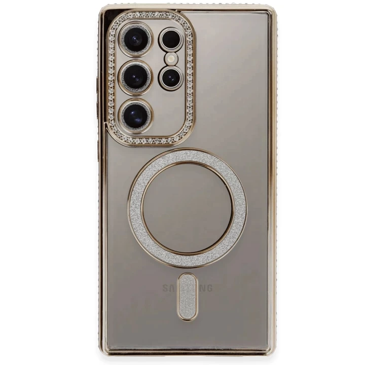 Samsung Galaxy S24 Ultra Kılıf Joke Simli Magneticsafe Kılıf - Gold