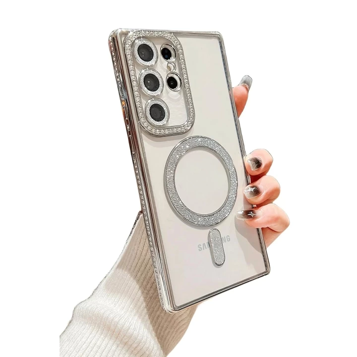 Samsung Galaxy S24 Ultra Kılıf Joke Simli Magneticsafe Kılıf - Gold