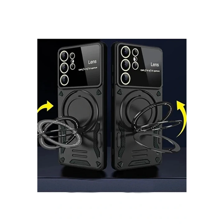 Samsung Galaxy S24 Ultra Kılıf Joy Lens Standlı Kapak - Koyu Yeşil