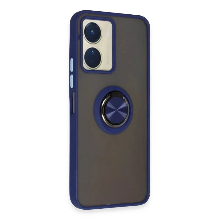 Vivo Y16 Kılıf Montreal Yüzüklü Silikon Kapak - Lacivert