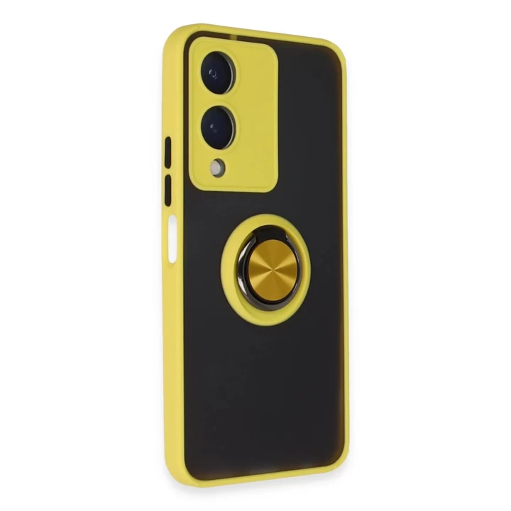 Vivo Y17S Kılıf Montreal Yüzüklü Silikon Kapak - Sarı