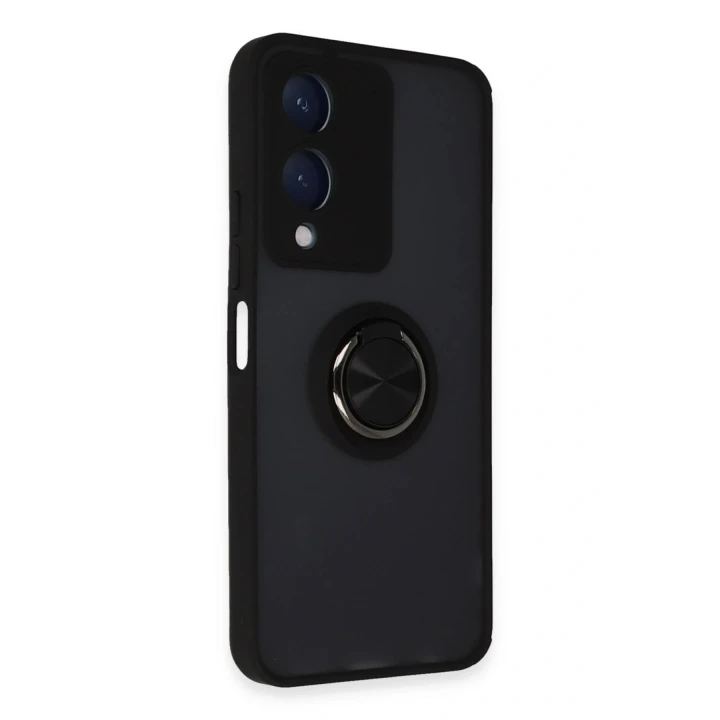 Vivo Y17S Kılıf Montreal Yüzüklü Silikon Kapak - Siyah