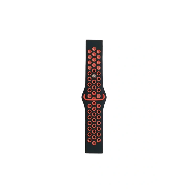 Watch 20mm Spor Delikli Kordon - Siyah-Kırmızı