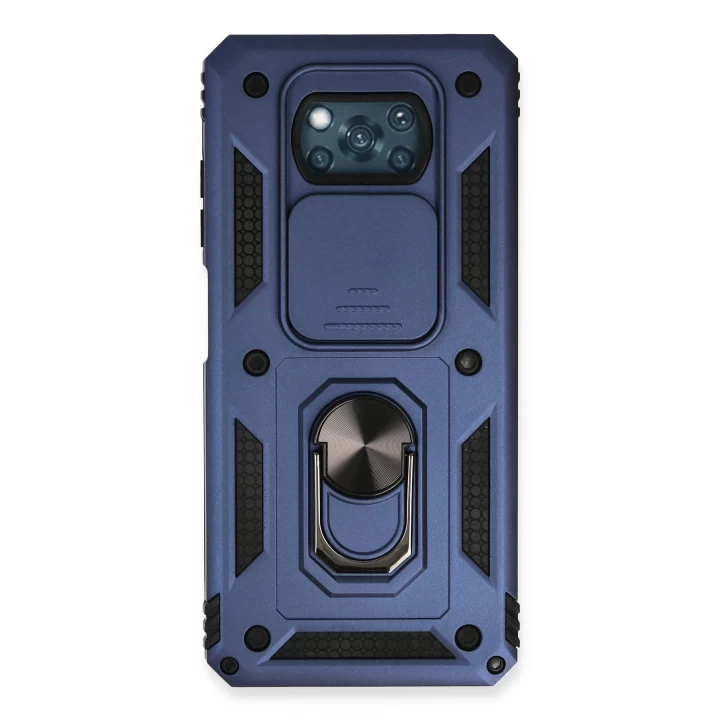 Xiaomi Pocophone X3 Kılıf Pars Lens Yüzüklü Silikon - Lacivert