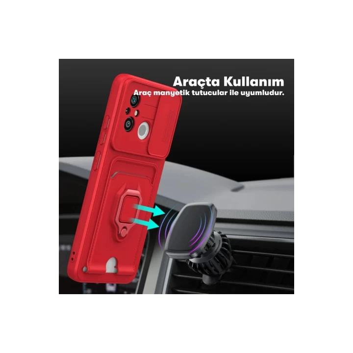 Xiaomi Redmi 12C Kılıf Zuma Kartvizitli Yüzüklü Silikon - Siyah