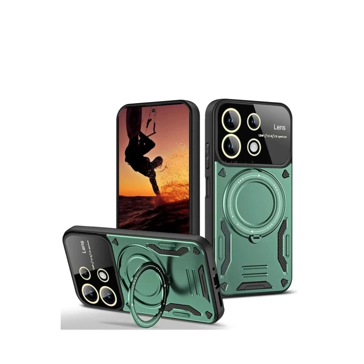 Xiaomi Redmi 13 4G Kılıf Joy Lens Standlı Kapak - Koyu Yeşil