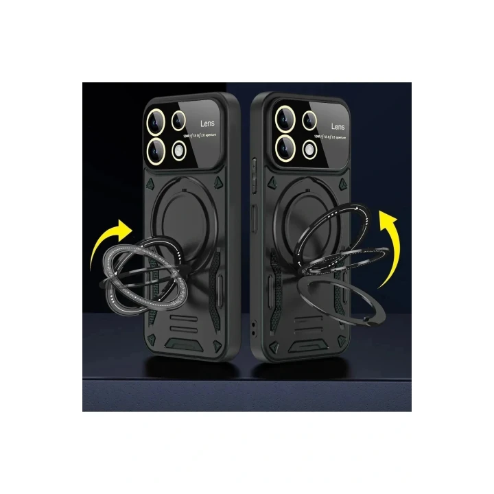Xiaomi Redmi 13 4G Kılıf Joy Lens Standlı Kapak - Koyu Yeşil