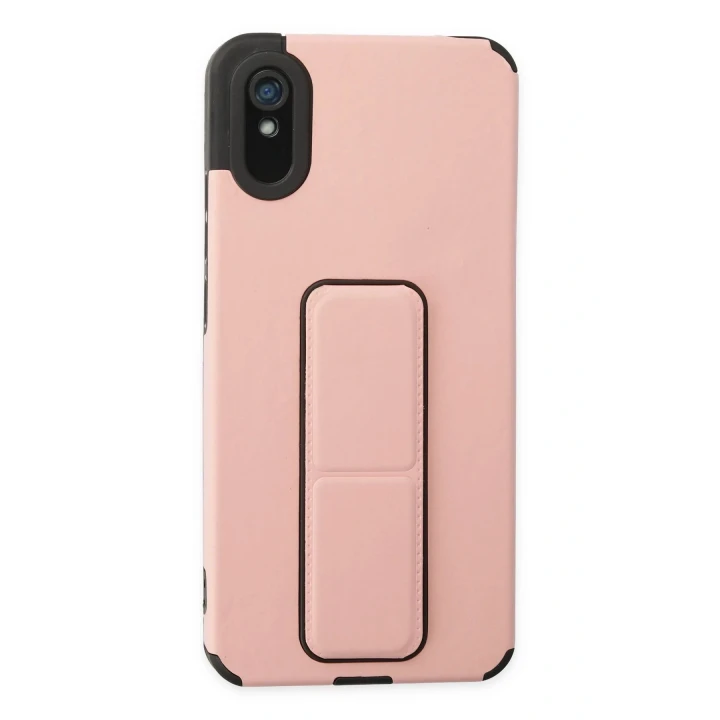 Xiaomi Redmi 9A Kılıf Mega Standlı Silikon - Pudra