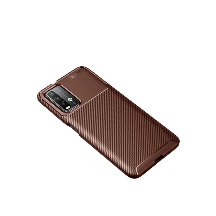 Xiaomi Redmi 9T Kılıf Auto Focus Karbon Kapak - Kahverengi