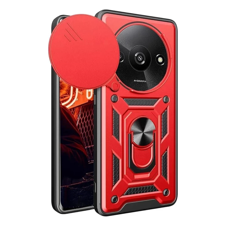 Xiaomi Redmi A3 4G Kılıf Pars Lens Yüzüklü Silikon - Kırmızı