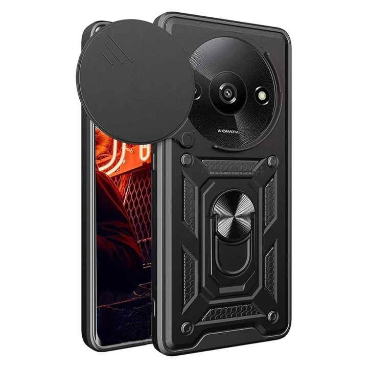 Xiaomi Redmi A3 4G Kılıf Pars Lens Yüzüklü Silikon - Siyah