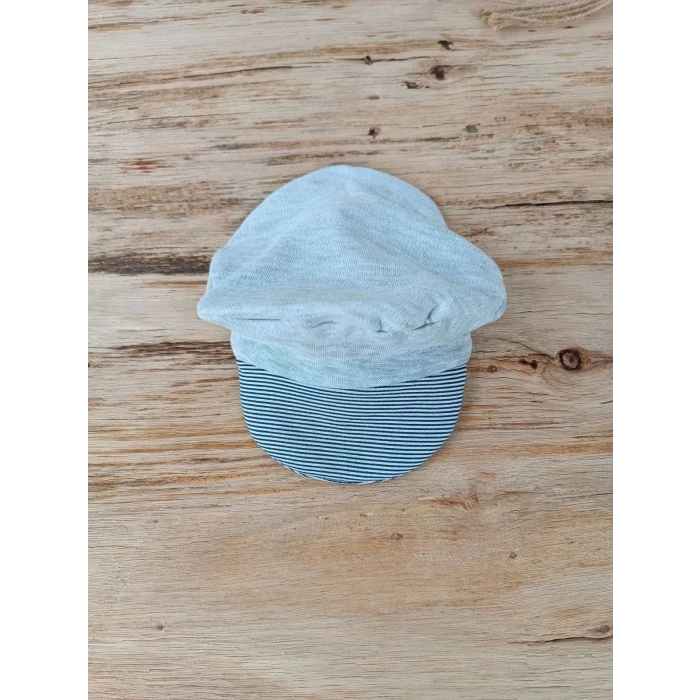 0-3 3-6 Ay Papyonlu Çizgi Desen Çıtçıt Kapama Kasketli Erkek Bebek Tulumu Lacivert