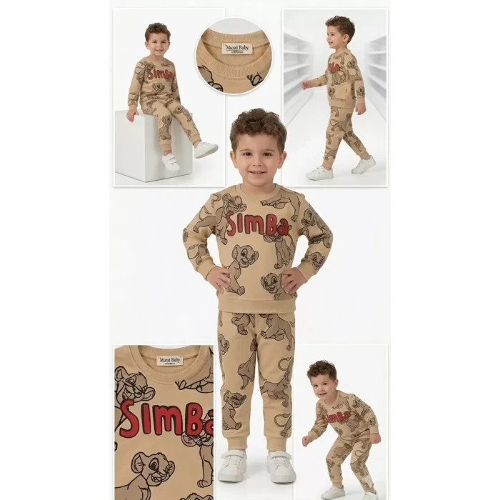 2-5 Yaş Aslan Baskılı Penye Çocuk Takımı