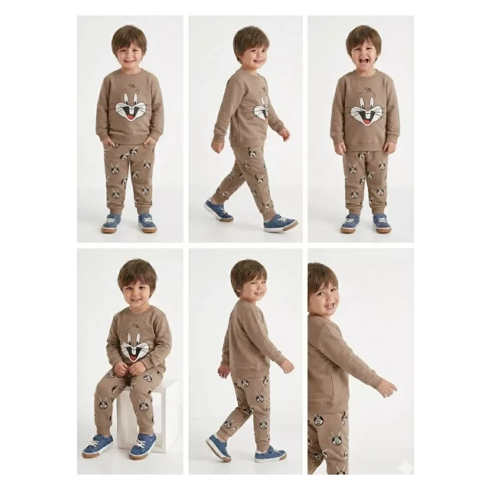 2-5 Yaş Tavşan Baskılı 2 Li Çocuk Takımı