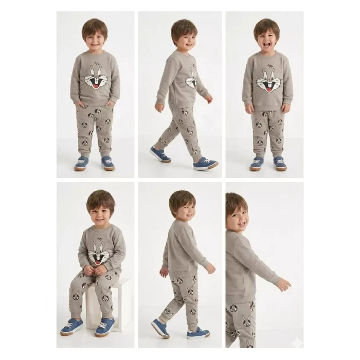2-5 Yaş Tavşan Baskılı 2 Li Çocuk Takımı