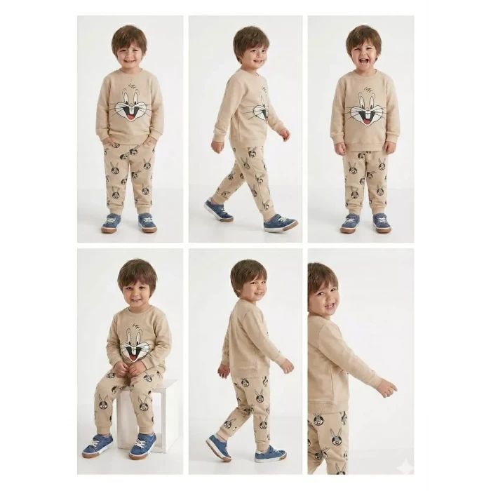 2-5 Yaş Tavşan Baskılı 2 Li Çocuk Takımı