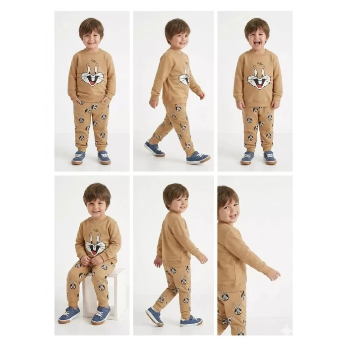 2-5 Yaş Tavşan Baskılı 2 Li Çocuk Takımı