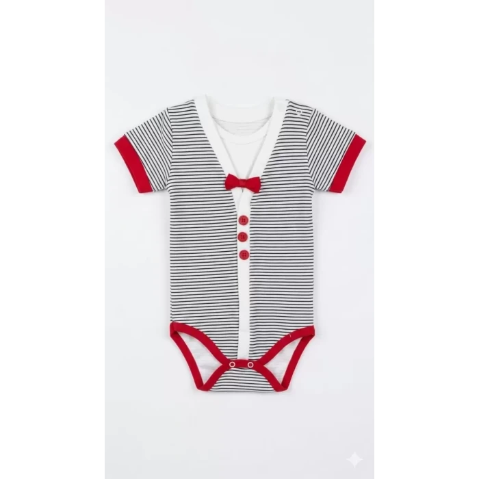 6/18 Ay Papyonlu Çizgili Bebek Bady