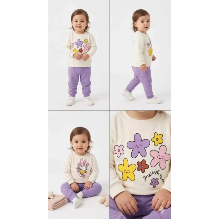 6/24 Ay Çiçek Baskılı Basic Bebek Takımı