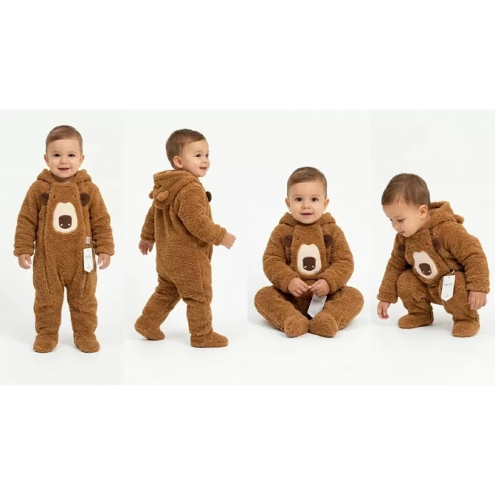 6/24 Ay Peluş Kumaş Çift Fermuarlı Bebek Tulumu