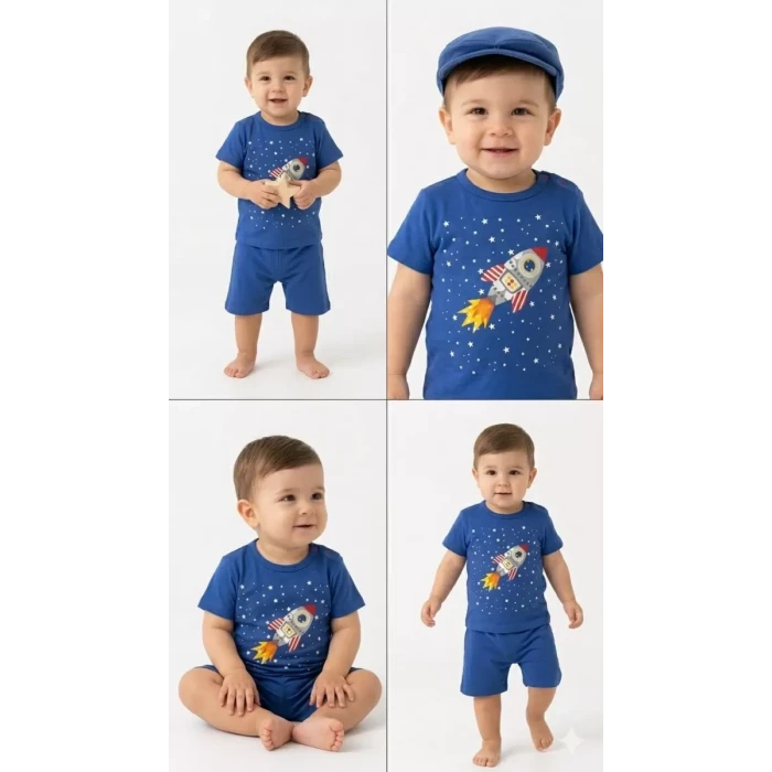 6/24 Ay Roket Baskılı 2li Bebek Takımı