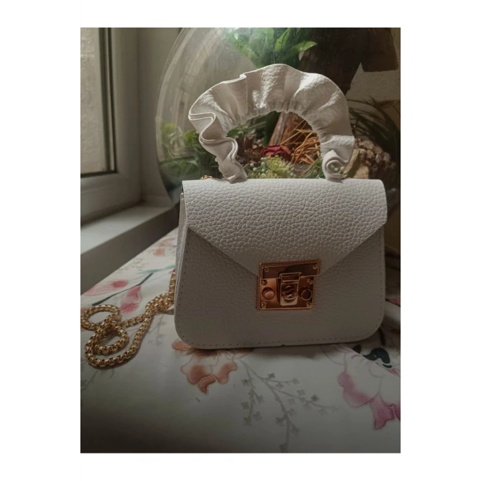 Beyaz Küçük Boy Suni Deri Prenses Çocuk Çantası