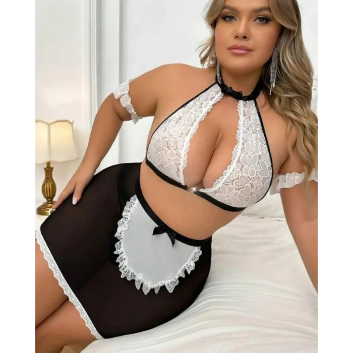 Büyük Beden Fantazi Seksi Halkalı Dantelli Babydol Gecelik