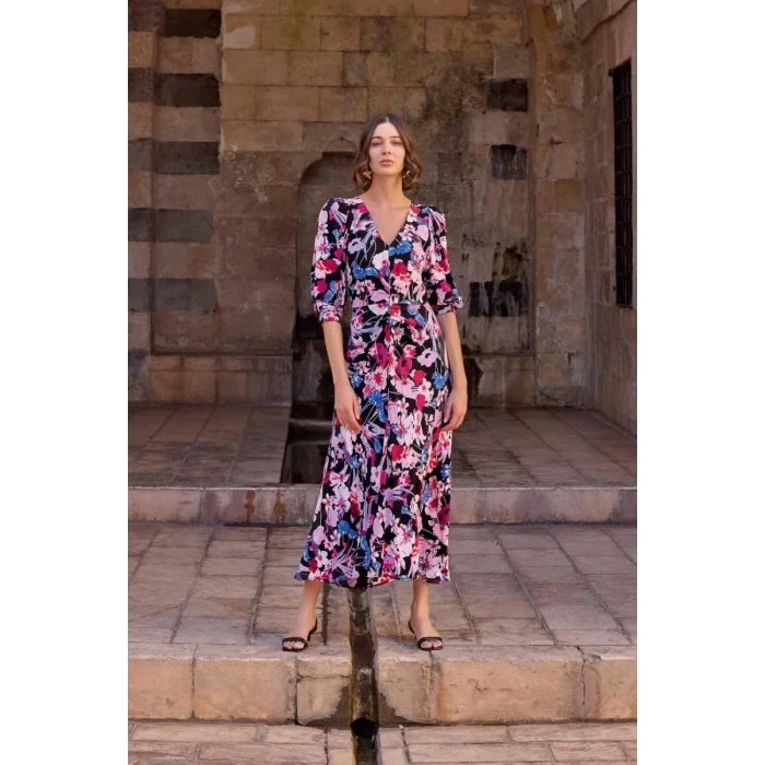 Çiçek Desenli Viskon Elbise