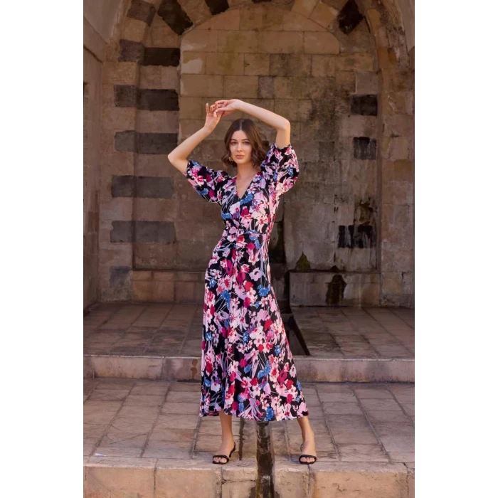 Çiçek Desenli Viskon Elbise