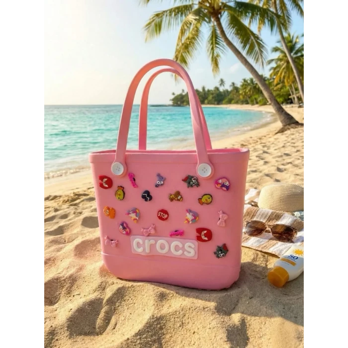 Crocs Stil Jibbitzli Kadın Plaj Çantası