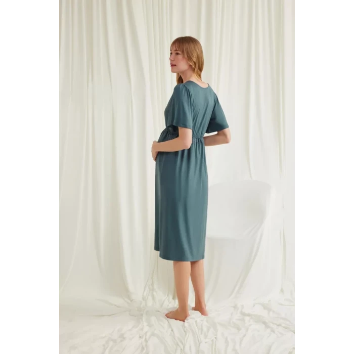 Dantelli Önü Düğmeli Hamile Lohusa Viskon Gecelik