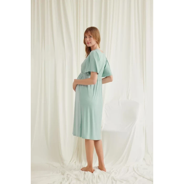 Dantelli Önü Düğmeli Hamile Lohusa Viskon Gecelik