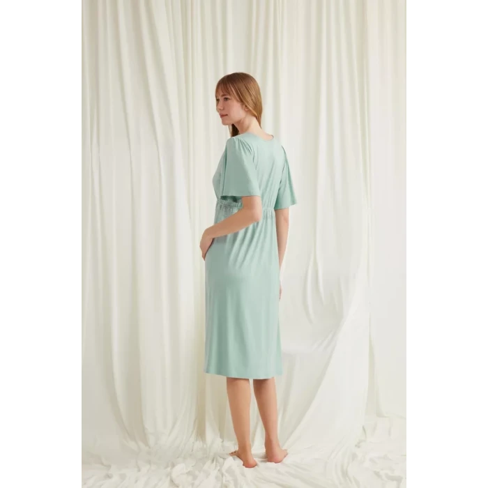 Dantelli Önü Düğmeli Hamile Lohusa Viskon Gecelik