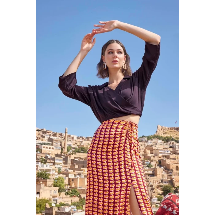 Etnik Desenli Saten Etek Takımı