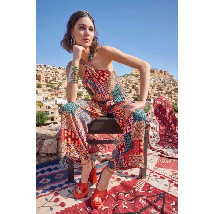 Etnik Desenli Saten Tulum