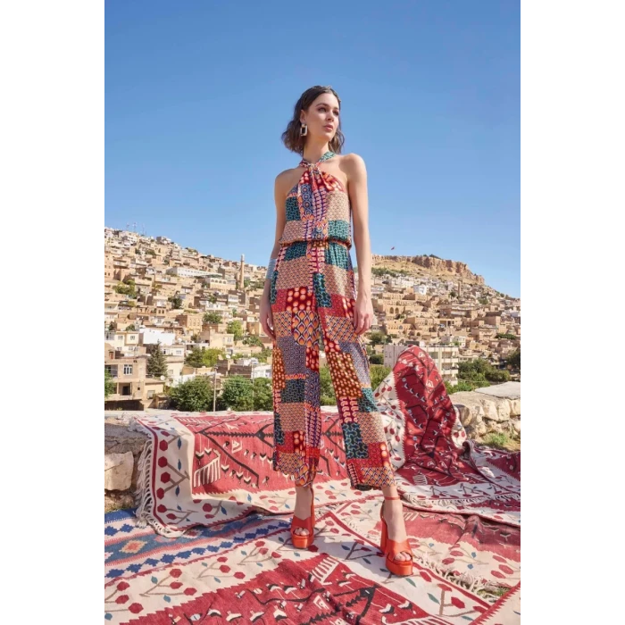 Etnik Desenli Saten Tulum