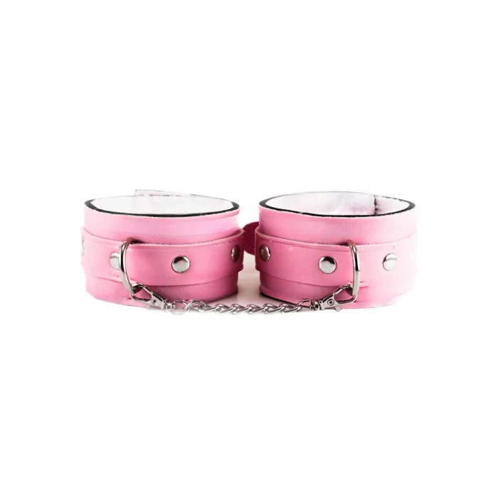 Fantezi Deri Seksi Pembe Kedi Maske Kelepçe Kırbaç Seti ( 3lü Set)