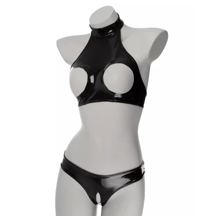 Fantezi Seksi Özel Bölgeleri Açık Siyah Lame Gecelik