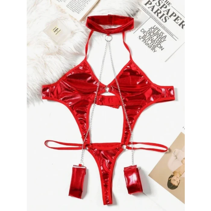 Fantezi Seksi Zincirli Kelepçeli Lame Gecelik